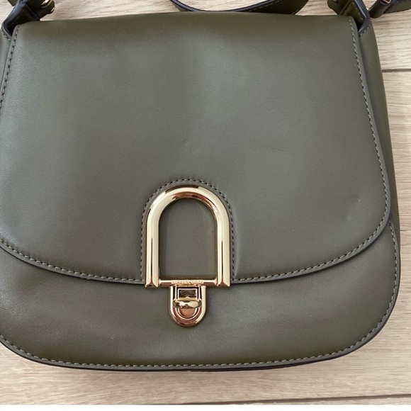 Michael Kors Delfina Olive Green Leather Saddle Bag Purse - Picture 4 of 11
